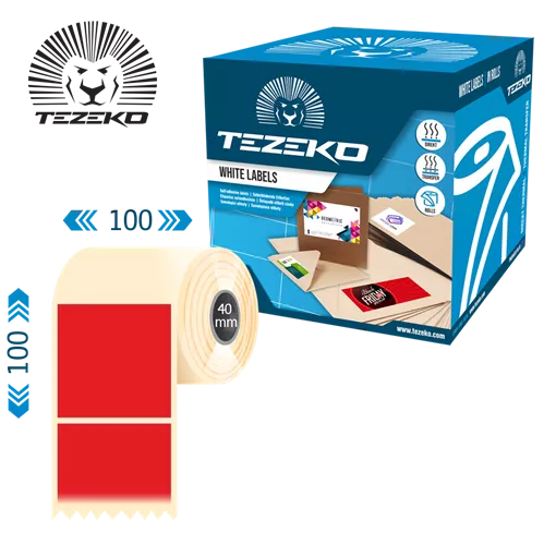 100 mm x 100 mm Műanyag Tekercses etikett címke Piros ( 420 címke/tekercs )