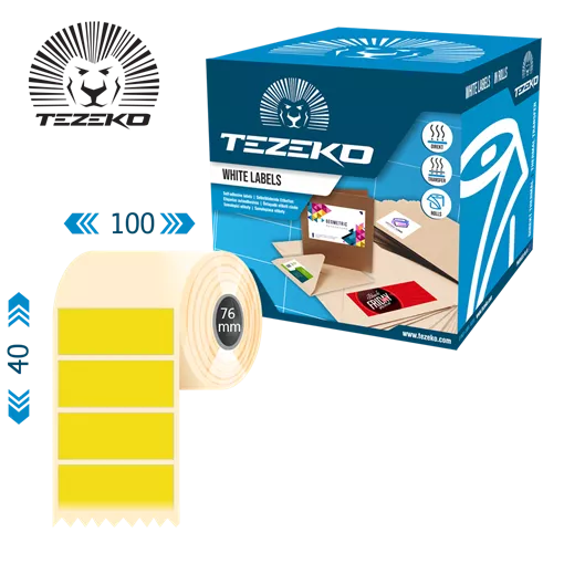 100 mm x 40 mm Műanyag Tekercses etikett címke Sárga ( 1500 címke/tekercs )