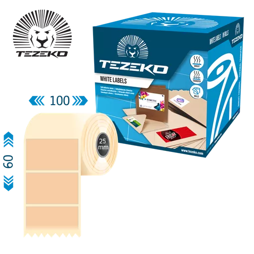 100 mm x 60 mm Papír Tekercses etikett címke Bézs ( 1000 címke/tekercs )