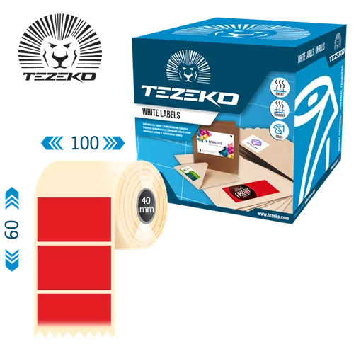 100 mm x 60 mm Papír Tekercses etikett címke Piros ( 1000 címke/tekercs )