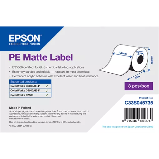 102 mm Műanyag Folyamatos kellékanyag Epson Fehér ( 55 m )