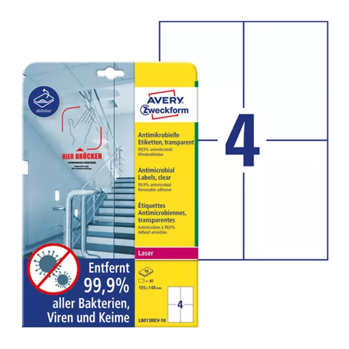 105 mm x 148 mm Műanyag Íves etikett címke Avery Zweckform Fehér ( 10 ív/doboz )