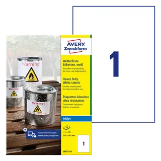 210 mm x 297 mm Műanyag Íves etikett címke Avery Zweckform Fehér ( 10 ív/doboz )