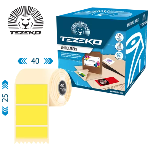 40 mm x 25 mm Műanyag Tekercses etikett címke Sárga ( 2500 címke/tekercs )