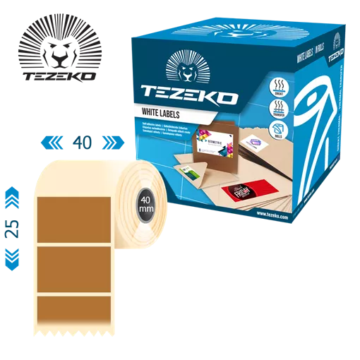 40 mm x 25 mm Papír Tekercses etikett címke Barna ( 2500 címke/tekercs )