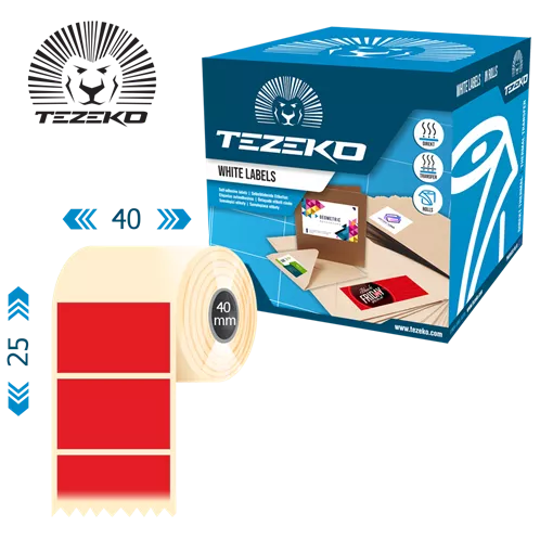 40 mm x 25 mm Papír Tekercses etikett címke Piros ( 2500 címke/tekercs )