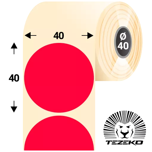 40 mm x 40 mm Papír Tekercses etikett címke Fluo piros ( 1100 címke/tekercs )