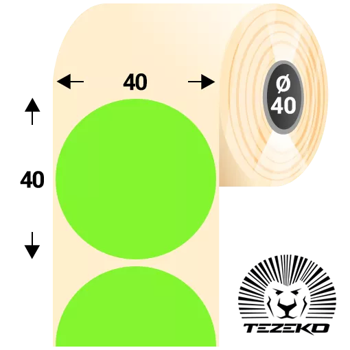 40 mm x 40 mm Papír Tekercses etikett címke Fluo zöld ( 1100 címke/tekercs )