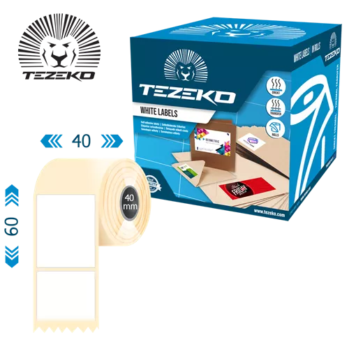 40 mm x 60 mm Műanyag Tekercses etikett címke Fehér ( 1000 címke/tekercs )