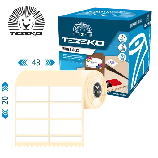 43 mm x 20 mm Műanyag Tekercses etikett címke Fehér ( 10000 címke/tekercs )