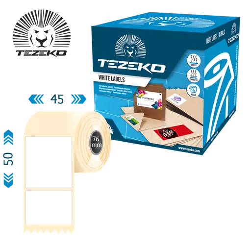 45 mm x 50 mm Papír Tekercses etikett címke Fehér ( 3000 címke/tekercs )