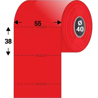 Polccímke 55 * 38 mm-es, perforált, termál, vezérlőlyukkal, piros színű (1000 db/tekercs)