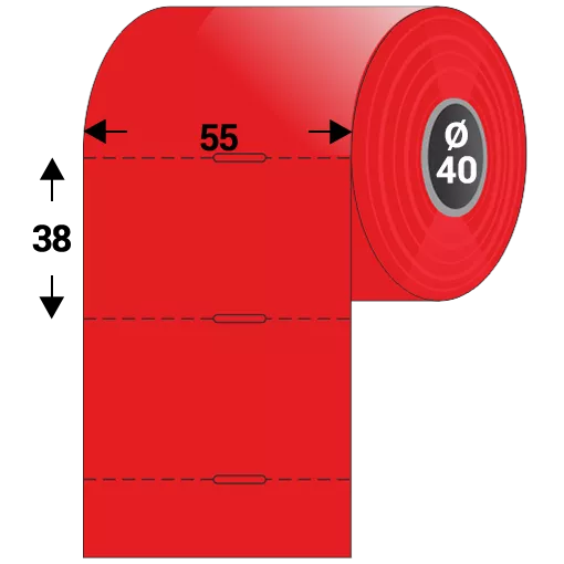 Polccímke 55 * 38 mm-es, perforált, termál, vezérlőlyukkal, piros színű (1000 db/tekercs)