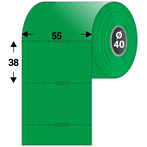 Polccímke 55 * 38 mm-es, perforált, termál, vezérlőlyukkal, zöld színű (1000 db/tekercs)