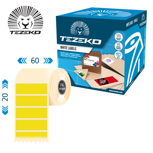 60 mm x 20 mm Papír Tekercses etikett címke Sárga ( 5000 címke/tekercs )