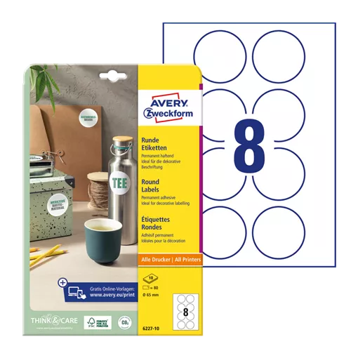 65 mm x 65 mm Papír Íves etikett címke Avery Zweckform Fehér ( 10 ív/doboz )