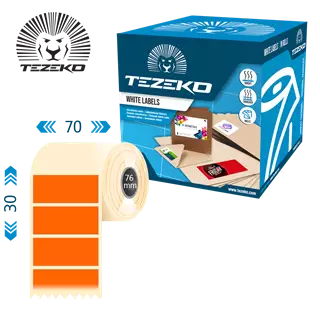 70 mm x 30 mm Papír Tekercses etikett címke Fluo narancs ( 1000 címke/tekercs )