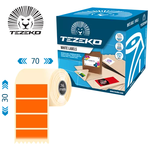 70 mm x 30 mm Papír Tekercses etikett címke Fluo narancs ( 1000 címke/tekercs )