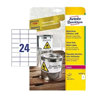 70 mm x 37 mm Műanyag Íves etikett címke Avery Zweckform Fehér ( 20 ív/doboz )