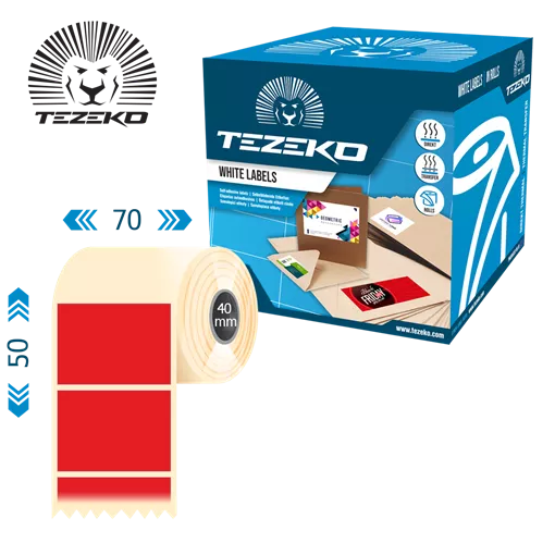 70 mm x 50 mm Papír Tekercses etikett címke PIROS ( 1400 címke/tekercs )
