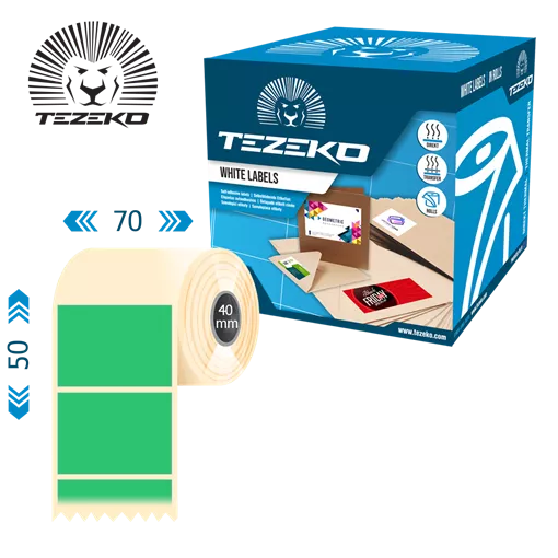 70 mm x 50 mm Papír Tekercses etikett címke ZÖLD ( 1400 címke/tekercs )