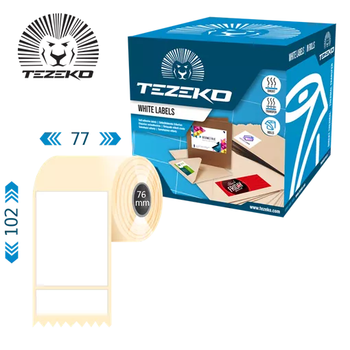 77 mm x 102 mm Műanyag Tekercses etikett címke Fehér ( 1250 címke/tekercs )