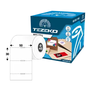 Polccímke 50 * 30 mm-es, perforált, termál, vezérlőlyukkal (1000 db/tekercs)