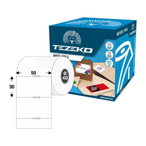 Polccímke 50 * 30 mm-es, perforált, termál, vezérlőlyukkal (1000 db/tekercs)