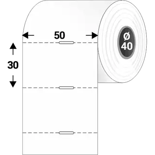 Polccímke 50 * 30 mm-es, perforált, termál, vezérlőlyukkal (1000 db/tekercs)