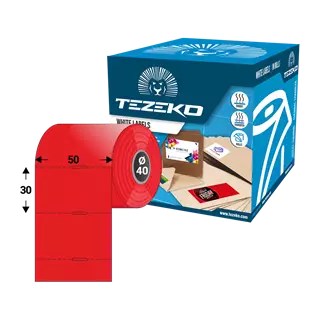 Polccímke 50 * 30 mm-es, perforált, termál, vezérlőlyukkal, piros színű (1000 db/tekercs)