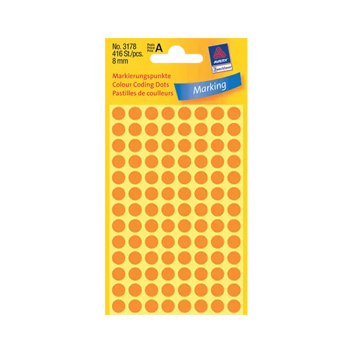 8 mm x 8 mm Papír Íves etikett címke Avery Zweckform Neonnarancs ( 4 ív/doboz )