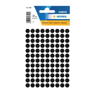 8 mm x 8 mm Papír Íves etikett címke Herma Fekete ( 5 ív/doboz )