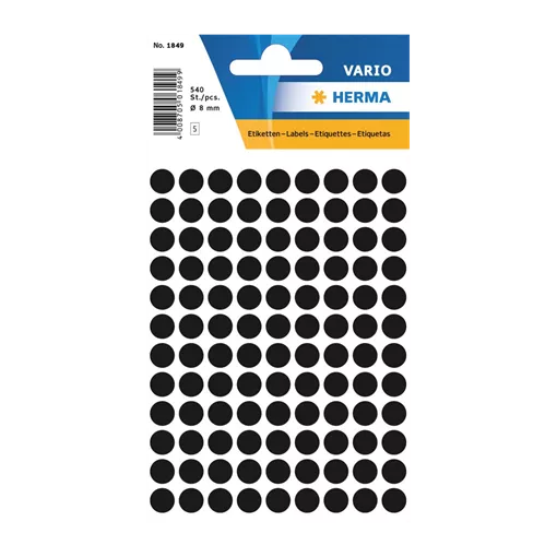 8 mm x 8 mm Papír Íves etikett címke Herma Fekete ( 5 ív/doboz )