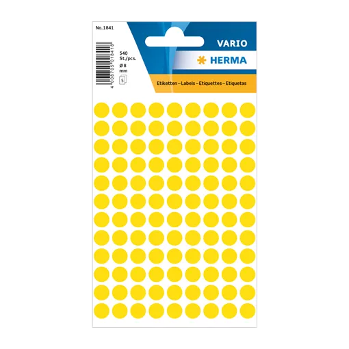 8 mm x 8 mm Papír Íves etikett címke Herma Sárga ( 5 ív/doboz )