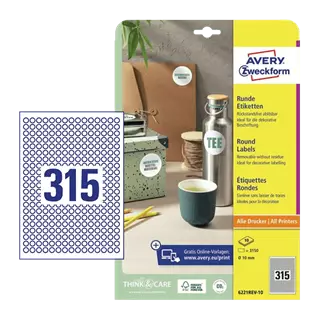 10 mm x 10 mm Papír Íves etikett címke Avery Zweckform Fehér ( 10 ív/doboz )