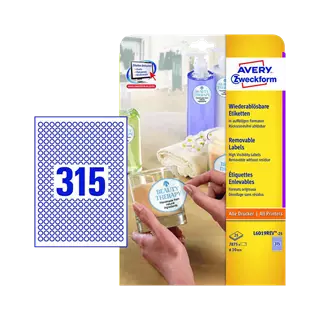 10 mm x 10 mm Papír Íves etikett címke Avery Zweckform Fehér ( 25 ív/doboz )