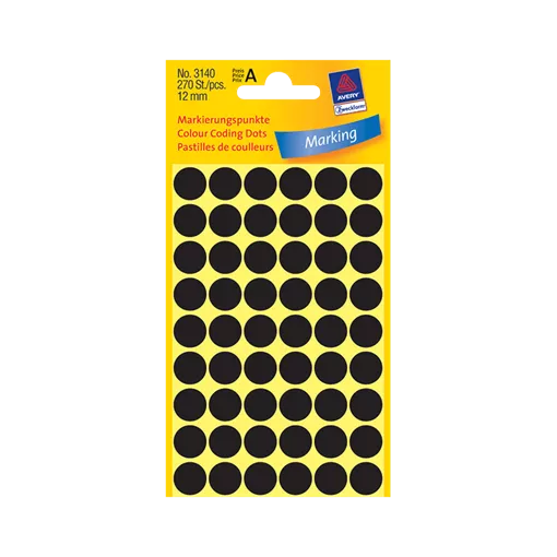 12 mm x 12 mm Papír Íves etikett címke Avery Zweckform Fekete ( 5 ív/doboz )