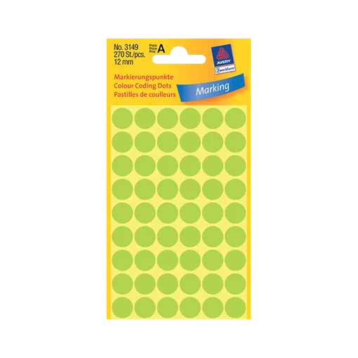 12 mm x 12 mm Papír Íves etikett címke Avery Zweckform Neon zöld ( 5 ív/doboz )