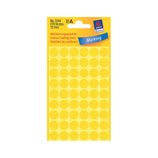 12 mm x 12 mm Papír Íves etikett címke Avery Zweckform Sárga ( 5 ív/doboz )