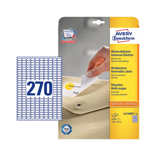 17.8 mm x 10 mm Papír Íves etikett címke Avery Zweckform Fehér ( 25 ív/doboz )