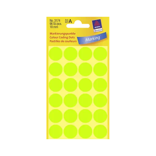 18 mm x 18 mm Papír Íves etikett címke Avery Zweckform Neon zöld ( 4 ív/doboz )
