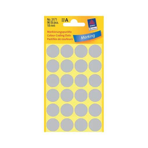 18 mm x 18 mm Papír Íves etikett címke Avery Zweckform Szürke ( 4 ív/doboz )