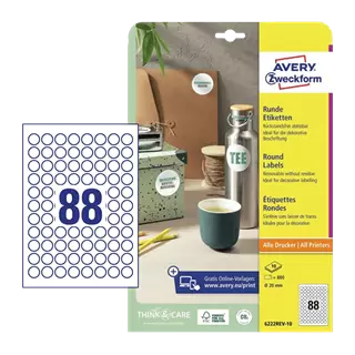 20 mm x 20 mm Papír Íves etikett címke Avery Zweckform Fehér ( 10 ív/doboz )