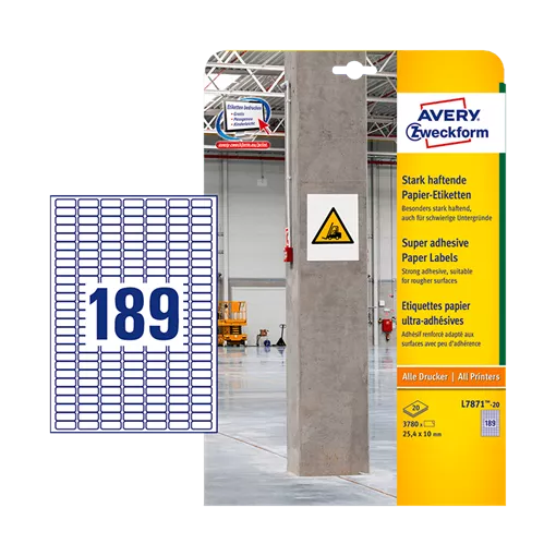 25.4 mm x 10 mm Papír Íves etikett címke Avery Zweckform Fehér ( 20 ív/doboz )