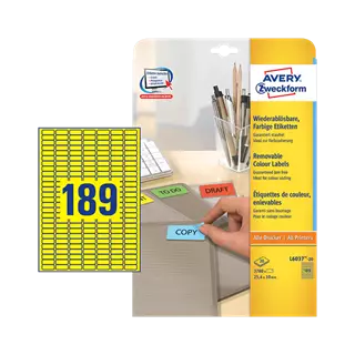 25.4 mm x 10 mm Papír Íves etikett címke Avery Zweckform Sárga ( 20 ív/doboz )