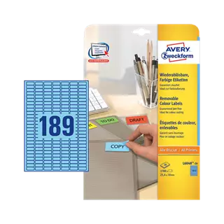 25.4 mm x 10 mm Papír Íves etikett címke Avery Zweckform Kék ( 20 ív/doboz )