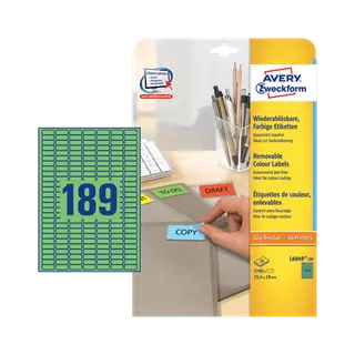 25.4 mm x 10 mm Papír Íves etikett címke Avery Zweckform Zöld ( 20 ív/doboz )