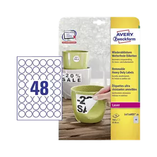 30 mm x 30 mm Műanyag Íves etikett címke Avery Zweckform Fehér ( 20 ív/doboz )