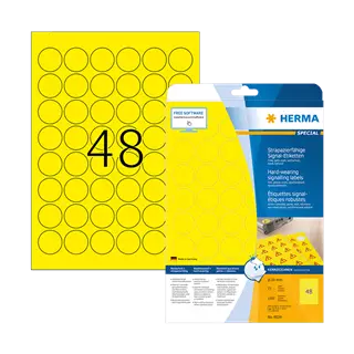 30 mm x 30 mm Műanyag Íves etikett címke Herma Sárga ( 25 ív/doboz )