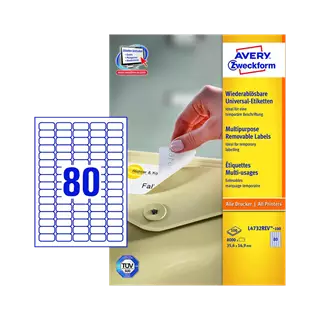 35.6 mm x 16.9 mm Papír Íves etikett címke Avery Zweckform Fehér ( 100 ív/doboz )